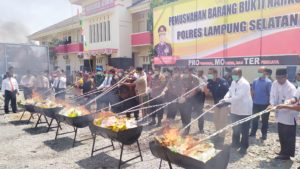 Kapolda Lampung Pimpin Pemusnahan Sabu 102 Kg, Exstacy 11.748 Butir, Ganja 50,9 Kg