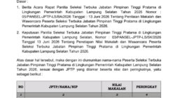 Pengumuman Hasil Uji Kompetensi Makalah Selter JPTP Pemkab Lamsel 2026