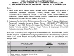 Pengumuman Hasil Uji Kompetensi Makalah Selter JPTP Pemkab Lamsel 2026